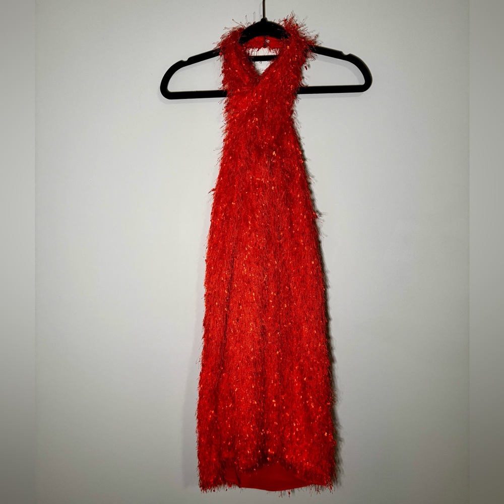 ZARA | Twist Halter Neck Fringe Mini Dress Bright Orange Size Small - Picture 2 of 4